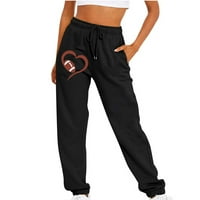Панталони с широки жени, женски еластични суитчъри с висока талия тренировка за джогинг панталони с джобни футболни отпечатани фитнес панталони с джобно черно