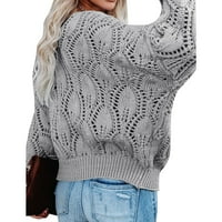 Суитшърт за жени пуловер топове твърди в врата зима есен Дълъг ръкав в-врата Случайни плетен пуловер