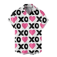 Мъжки офис ризи любов сърце отпечатано отпечатано яка с къси ръкави пролет лято лято единично ежедневни ревери Свети Валентин Дрехи, изтичащи блуза за изтичане