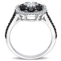 Миабела Дамски 1-Каратов Т. В. черно-бял диамант 10кт Бяло Злато цветен пръстен