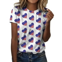 Б91хз Плюс размер тениски за жени Ден на независимостта за жени печат дневни летни ризи за жените О врата Потници американски летни върхове Плюс размер върхове бели, размери хл