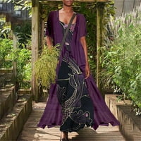 Забавни Дамски рокли Плюс размер лятна рокля слънце флорални флорални нередовни подгъва Без ръкави сарафан с дълго яке комплект Макси Бохо рокля
