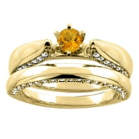 14k жълто злато естествен цитрин 2 части булчински пръстен комплект диамантени акценти кръг, размер 5.5