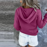 Дамски качулки за тийнейджъри евтини с джобни бутон нагоре дамски блузи с дълъг ръкав с теглене солидна огромна суичъри с качулка ежедневно пуловер свободно леко падане лилаво l