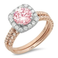 1. CT Round Cut Pink симулиран диамантен скъпоценен камък 14k роза бяло злато Персонализирано лазерно гравиране HALO Everlasting Уникален арт деко декорати