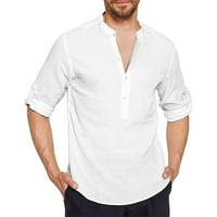 Cllios памучно бельо ризи за мъже летен ежедневен бутон нагоре Хенли риза Солидна ролка за дълъг ръкав плаж топ стойка яка удобни ризи
