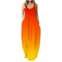 Zunfeo летни рокли за жени просветка- ежедневна рокля без ръкави v отпечатана от врата празнична слана слънчева ръка оранжева xxl