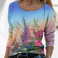 hoksml есенни дрехи модни жени ежедневни печат кръгла шия дълъг ръкав свободен тениска есенна блуза пуловер туника върхове просвет
