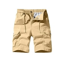 Шорти мъже ежедневни мъжки облекла къси панталони Slim Fit Multi Pocket Zipper Прав крак Пет панталони Случайни спортни къси панталони Жълти U1998