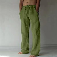 Мъжки клирънс карго летни панталони широк крак памук и Лен ластик смесени Дишаща удобни меки Плаж ежедневни панталони Пълна дължина панталони