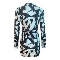 Дамски моден дълъг ръкав с v-образен отпечатан отпечатан пакет тазобедрена рокля m m