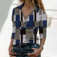 Дамски върхове женски v Градиент на шията щампа ежедневно риза с дълги ръкави риза отгоре синя xl
