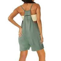 Rompers for Women Summer Lealecess Strip Loose регулируеми комбинезони еластични къси панталони с джобове, зелен XXL