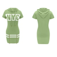 Пуавкоер пуловер рокля тънък качулка годни хлабав цип Мода печат жени с къс ръкав Дамски Дрехи Дамски топове хл зелен