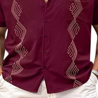 Justvh мъже Англия стил ярка линия декор с къс ръкав ризи ризи