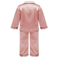 iiniim деца пижами комплект pjs fau копринен бутон с дълги ръкави надолу с панталони за сънливи дрехи