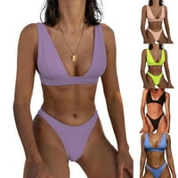 Секси жени бикини комплект Push-up сутиен бански костюми бански костюми за къпане плажове лилаво s