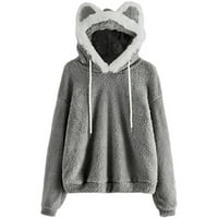 Вивианио ХД пуловери за жени клирънс Плюс размер дами мода Случайни Есен Зима Плътен цвят качулка котка уши хлабав случайни Плюш Пуловер флаш кирки сиво