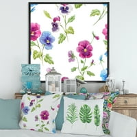 Дизайнарт' синьо и розово Теменуга цветя и ' традиционна рамка платно за стена арт принт