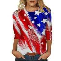 Женски върхове 4 юли американски флаг тениска вратовръзка багрило тънък монтиран горен ръкав на екипажа на шията блузи