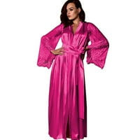 Lopecy -sta жени сатен дълга нощница копринена дантела бельо нощно сънливо облекло секси роба пижама за жени меки пижами за жени сделки с разчистване горещо розово - s