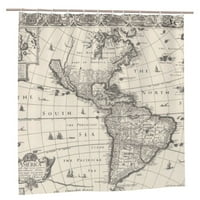 Антична карта Америка в световната завеса за душ за водоустойчиви завеси за баня с куки за украса