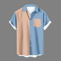hoksml работни блузи, мъже ежедневни модни якички хавайски печат късо ръкав имат джобове кардиганни копчета риза върхове блуза летни върхове
