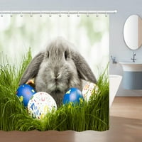 Честита великденска завеса за душ, великденско зайче и великденски яйца върху зелена трева, завеси за баня от полиестер тъкан, комплект с куки 69w 70l