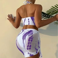 OCIVIESR Дамски печат кръстосано хълтър бикини комплект с плажна пола