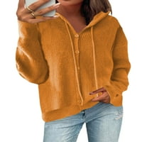 Дамски Оребрени плетени Дълъг ръкав яке дамски хлабав джъмпер Плътен цвят в врата качулки ежедневни жилетка пуловер оранжев ххл