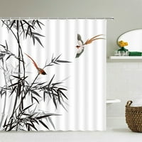 Китайска рисуване с мастило Бамбук Цветя растение баня завеса водоустойчив душ завеса декор на баня от печат от печат за баня