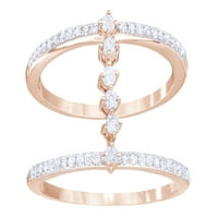 Бял естествен диамантен мост двоен пръстен в 10k розово злато