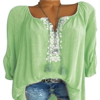 Uhndy дамски дами бохо флорална блуза ролка раздел ръкави ризи небрежни свободни плажни върхове зелени 3xl