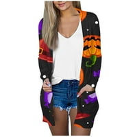 Mlqidk Halloween Plus Size Cardigan for Women Леки отворени предни драпирани прахове с джобове Небрежни тънки жилести пуловери многоцветни xxxxl