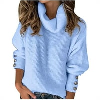 Пуловери за жени модерни якички на лък твърди бутони Ръкав топъл горен пуловер