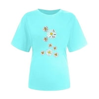 Дриндф летни върхове за жени ежедневни екипажи на шията с късо ръкав Блуза Сладка цветна графична туника тениска удобно скриване на корема ризи