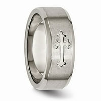 Солиден титанов кръст дизайн мъжки скосен ръб сватба четка матово покритие на лентата с размер на пръстена 13