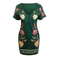 Miayilima midi рокли за жени модни флорални printdeep v-образни рокли с къс ръкав работна рокля midi рокля