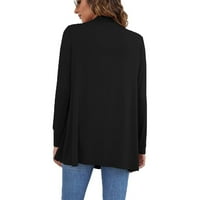 Ketyyh-chn жени плюс размер с дълъг ръкав Кардиган пуловери Отворен фронт бутон надолу пуловери Черно, S