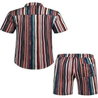 Nituyy Мъжки отпечатана риза Хавайски комплекти Небрежен копче с късо ръкав риза и къси панталони летен плажен костюм