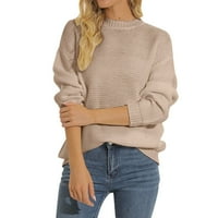 Entyinea Женски ежедневен огромен пуловер пуловер пуловер с дълъг ръкав с дълъг ръкав с дълги ръкави на туника khaki xl