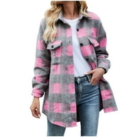 Дамско топло палто със средна дължина едно-Вълнен зимен Цветен кариран печат палто хлабав дълъг ръкав палто
