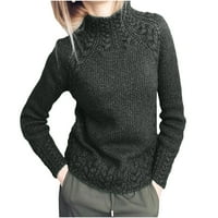 Пуловери за жени плюс размер дълъг ръкав твърд цвят половин висок яка отгоре ежедневни разхлабени плетени пуловери полиестер сиво s