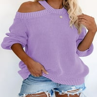 Asyoly дамски студено рамо халтер пуловер с дълъг ръкав секси свободен плетен пуловер без гръб джъмпер твърд цвят върхове