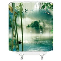Китайски стил душ завеси планина вода бамбук горски лебеди природа живописен декор за баня водоустойчив плат за завеси за плат