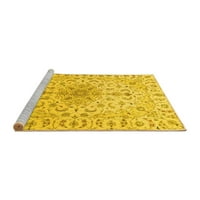 Ahgly Company Machine Pashable Indoor Rectangle Medallion Yellow Traditional Area Cugs, 2 '3'
