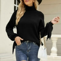 Пуловери за жени Модерен Мода Дълги ръкави Поло хлабав Плътен цвят върхове Блуза плетен пуловер черно с