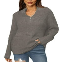 BOMOTOO Жени трикотажни джъмперни върхове Твърди цвят ежедневни плетени пуловери шезлонг уютно пуловер с дълъг ръкав сив m