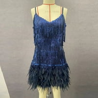 Женски моден суспендер Crewneck Sequin Feather Lealecess Solid Mini рокля рокля