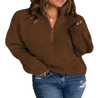 Licupiee дамски половин цип пуловер с дълъг ръкав макет на врата плетани пуловери солиден цвят есен зимни джъмперни върхове